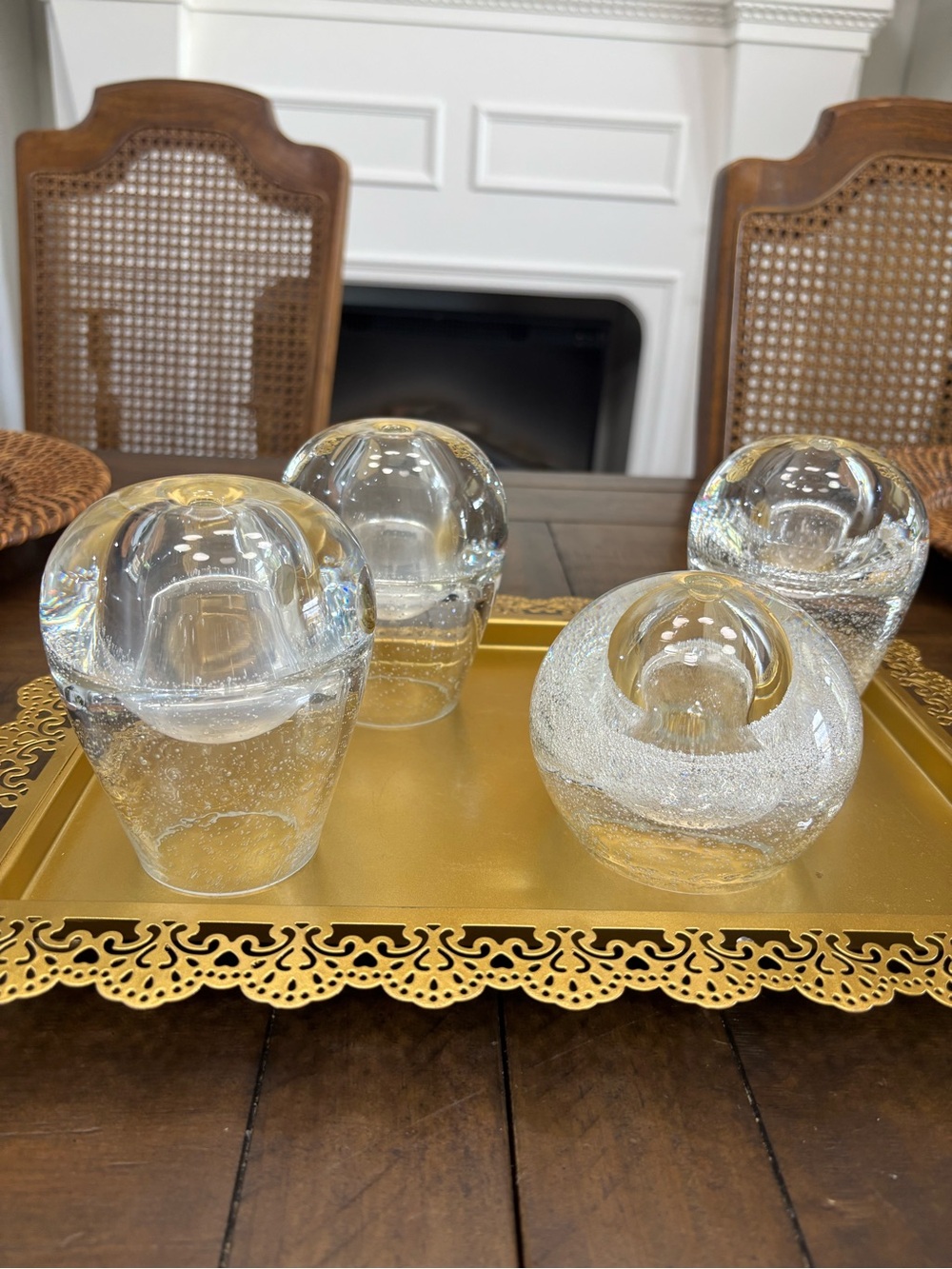 Four beautiful glass oil lamps handmade in Poland